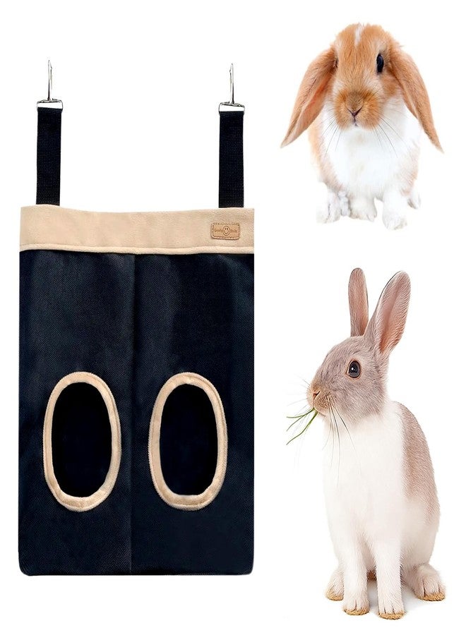 Colenumone Rabbit Hay Feeder Bag for Guinea Pigs and Chinchillas | Chew Proof Washable Oxford Cloth Hay Rack, Timothy Hay Holder, Hanging Double Hole Black Oxford Cloth - Image 1